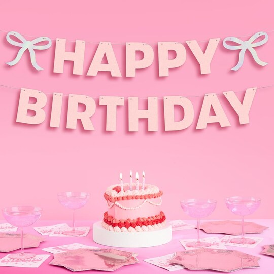 Happy Birthday Banner – Foil & Pink Glitter, Princess Party & Girls' Birthday Decor
